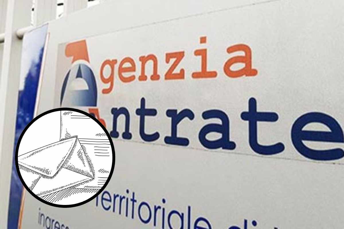 Il logo Dell'Agenzia delle entrate e in evidenza una lettera disegnata