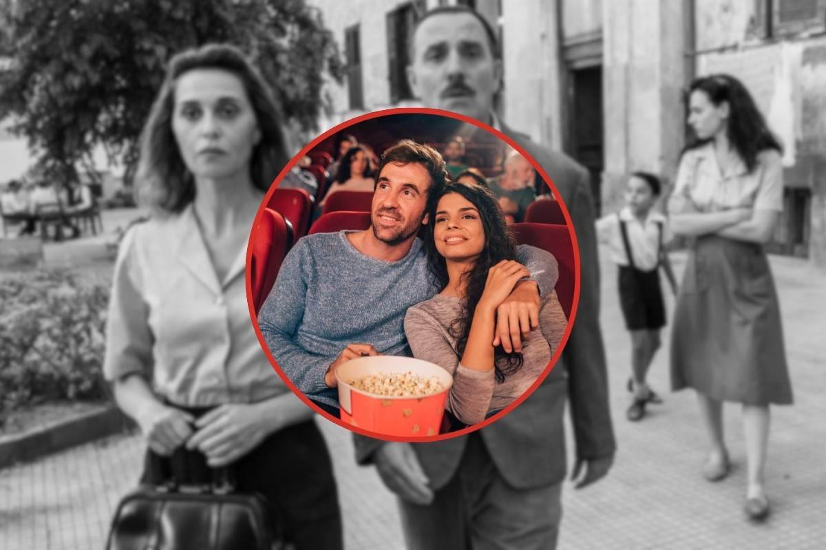 poster c'è ancora domani e persone al cienma nel riquadro